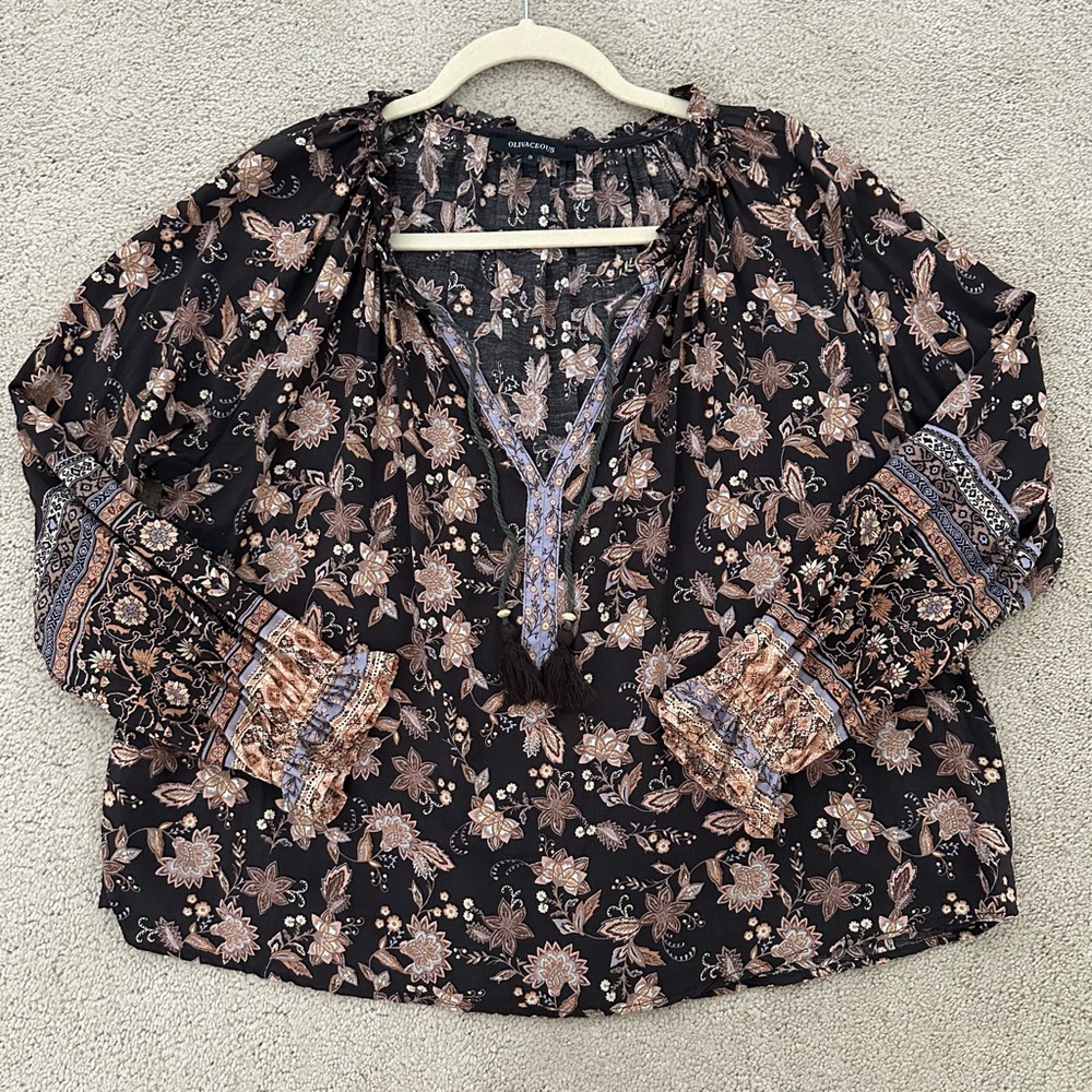 Floral Paisley Print Boho Peasant Blouse - Picture 4 of 17